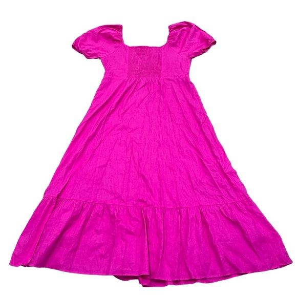 Short Puffy-Sleeve Square-Neck Linen Dress | Pink / Rose Violet | Size 14 | NWOT - Picture 10 of 14